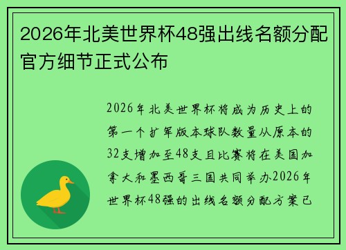 2026年北美世界杯48强出线名额分配官方细节正式公布 2026年北美世界杯48强出线名额分配官方细节正式公布